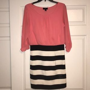 Pink, black and white form fitting dress